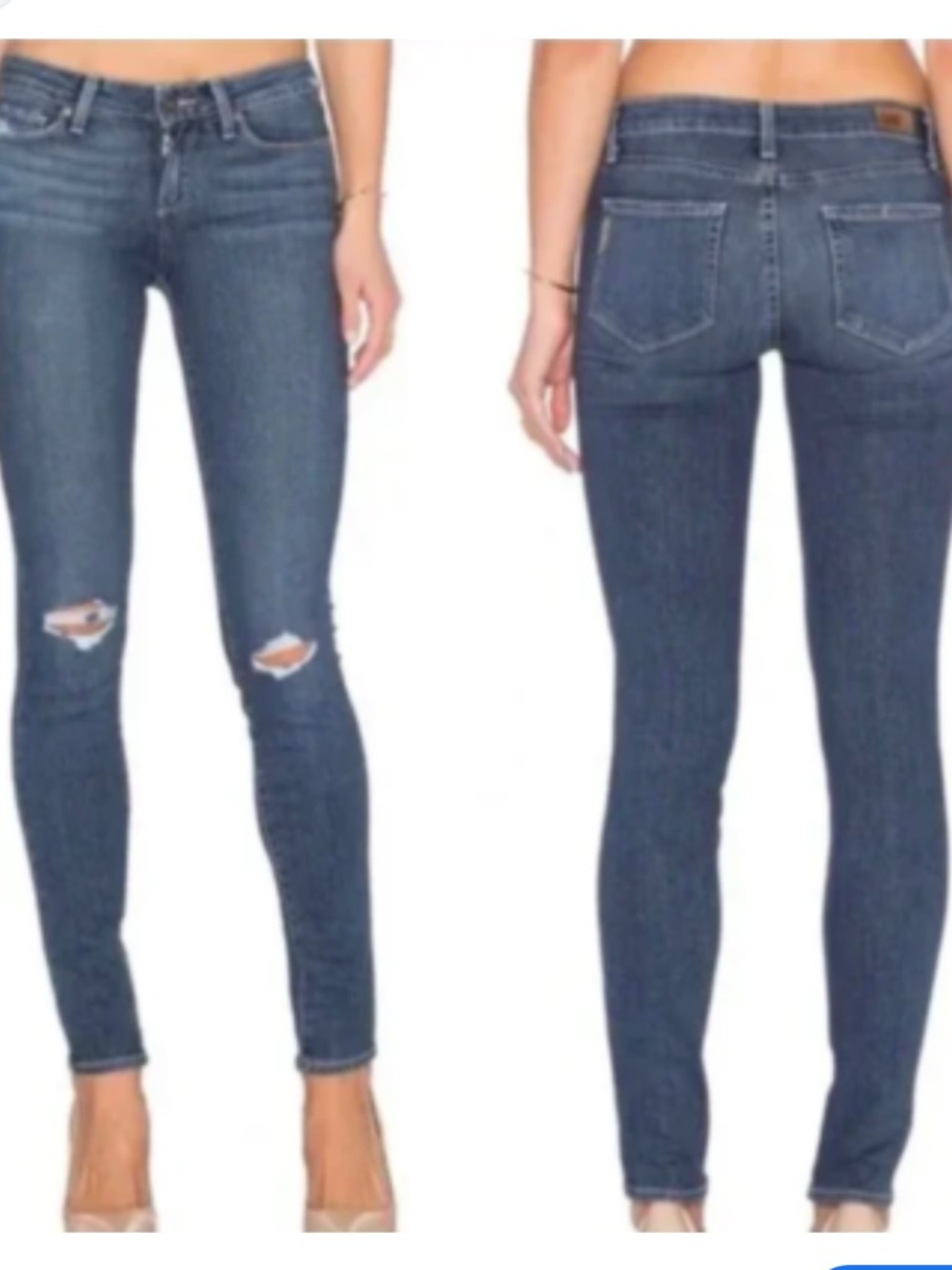 PAIGE Ankle Skinny Jeans in Teagan Blue with Knee Rips
